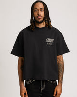 SS PRINT MESH STACKED LOGO TEE - JET BLACK