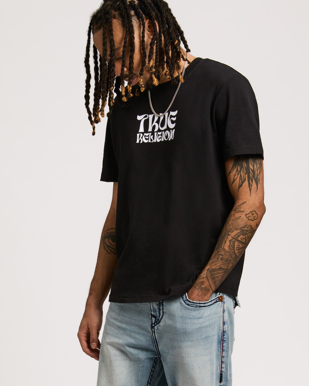 SS WAVY LOGO BUDDHA FACE TEE - JET BLACK