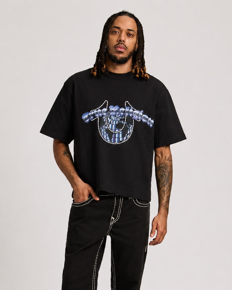 CHROME LOGO BOXY TEE - JET BLACK