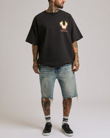 BOBBY SN FLAP SHRT DESTRYD HEM - HOOPS VINTAGE MED WASH W RIPS