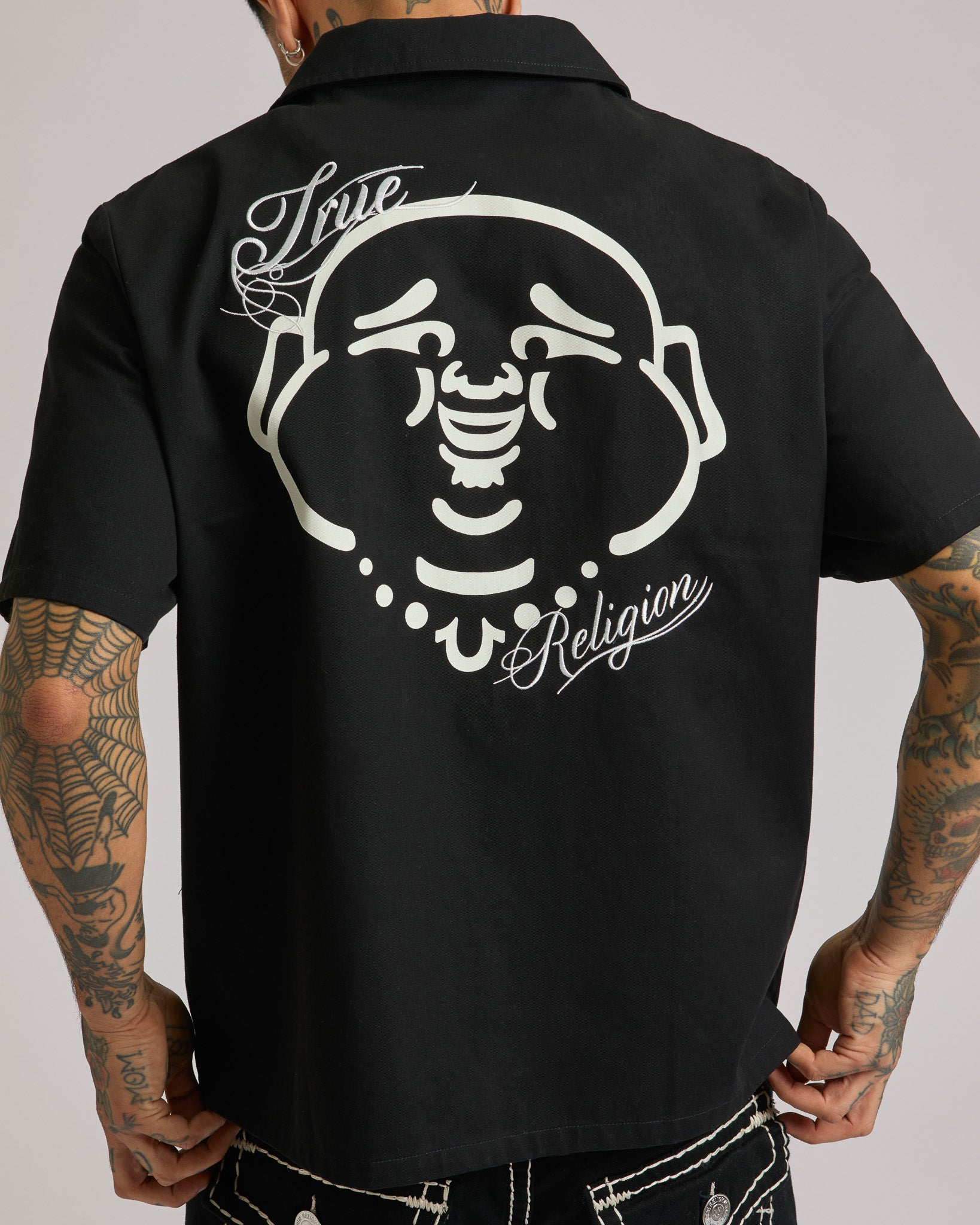 SS FULL ZIP BUDDHA SHIRT - BLACK