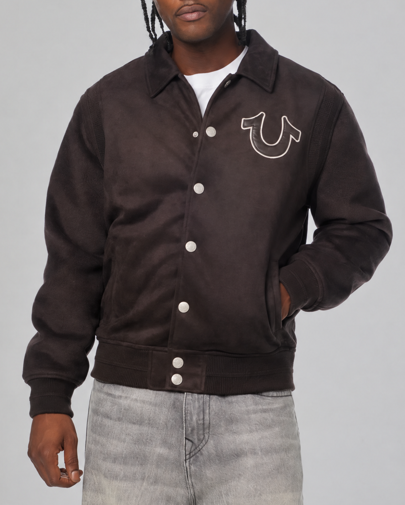 TR SUEDE BOMBER JACKET - GROUND COFFEE