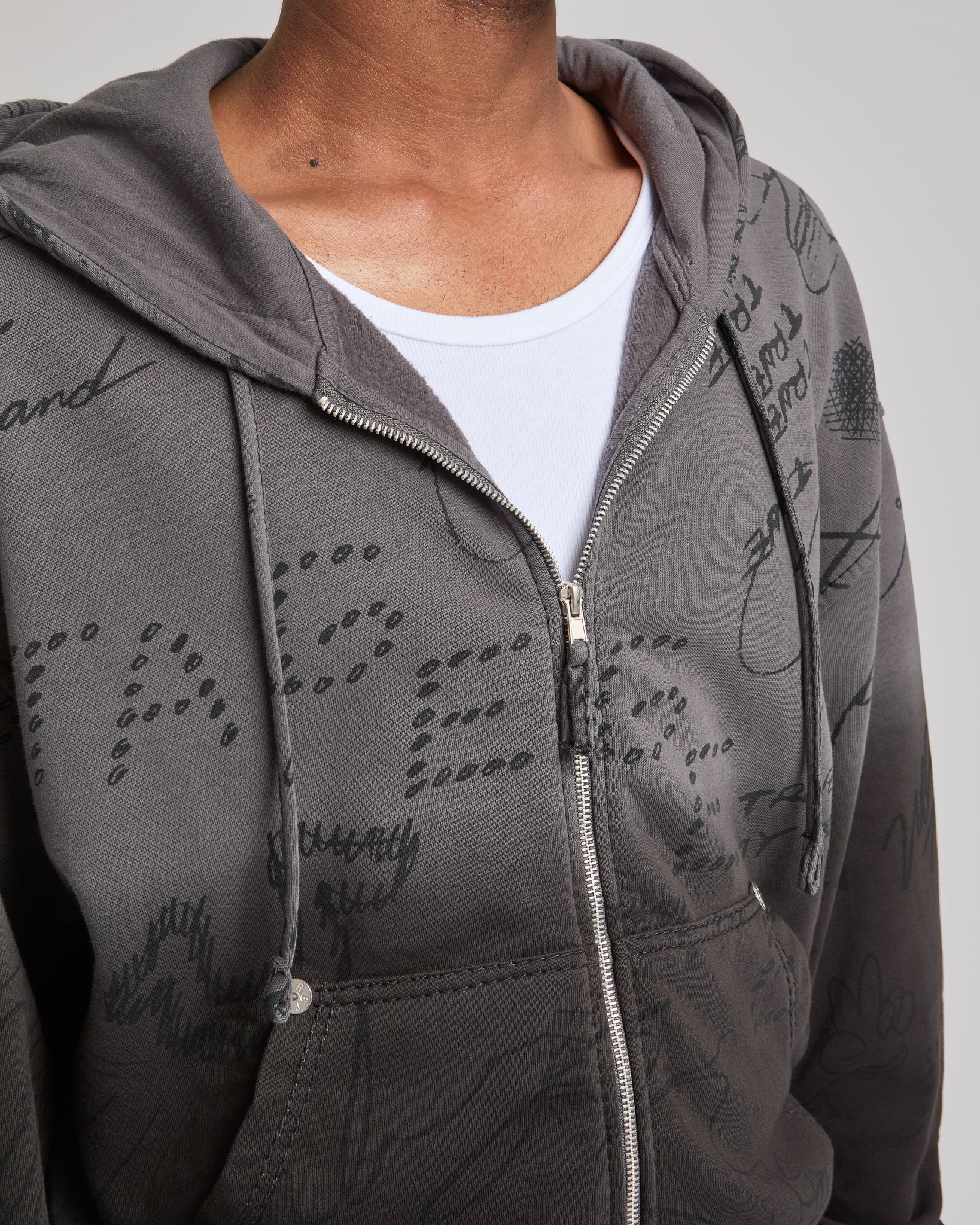 DIP DYED BIG T BOXY ZIP HOODIE - VINTAGE BLACK