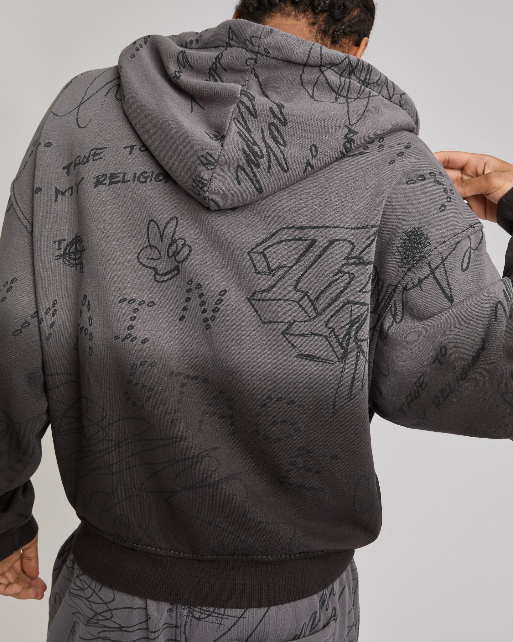 DIP DYED BIG T BOXY ZIP HOODIE - VINTAGE BLACK
