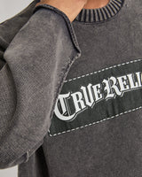 DENIM APPLIQUE WASHED SWEATER - JET BLACK