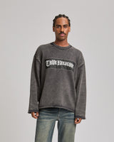 DENIM APPLIQUE WASHED SWEATER - JET BLACK