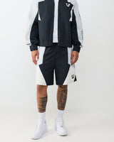COLOR BLOCK NYLON TRACK SHORT - JET BLACK