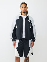 COLOR BLOCK NYLON TRACK JACKET - JET BLACK