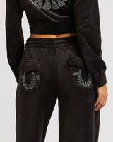 CRYSTL VELOUR STRAIGHT LEG - JET BLACK