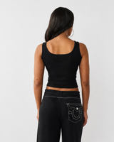 CRYSTAL SQUARE NECK RIB TANK - JET BLACK