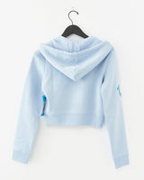 EMBROIDERED SHRUNKN ZIP HOODIE - CASHMERE BLUE