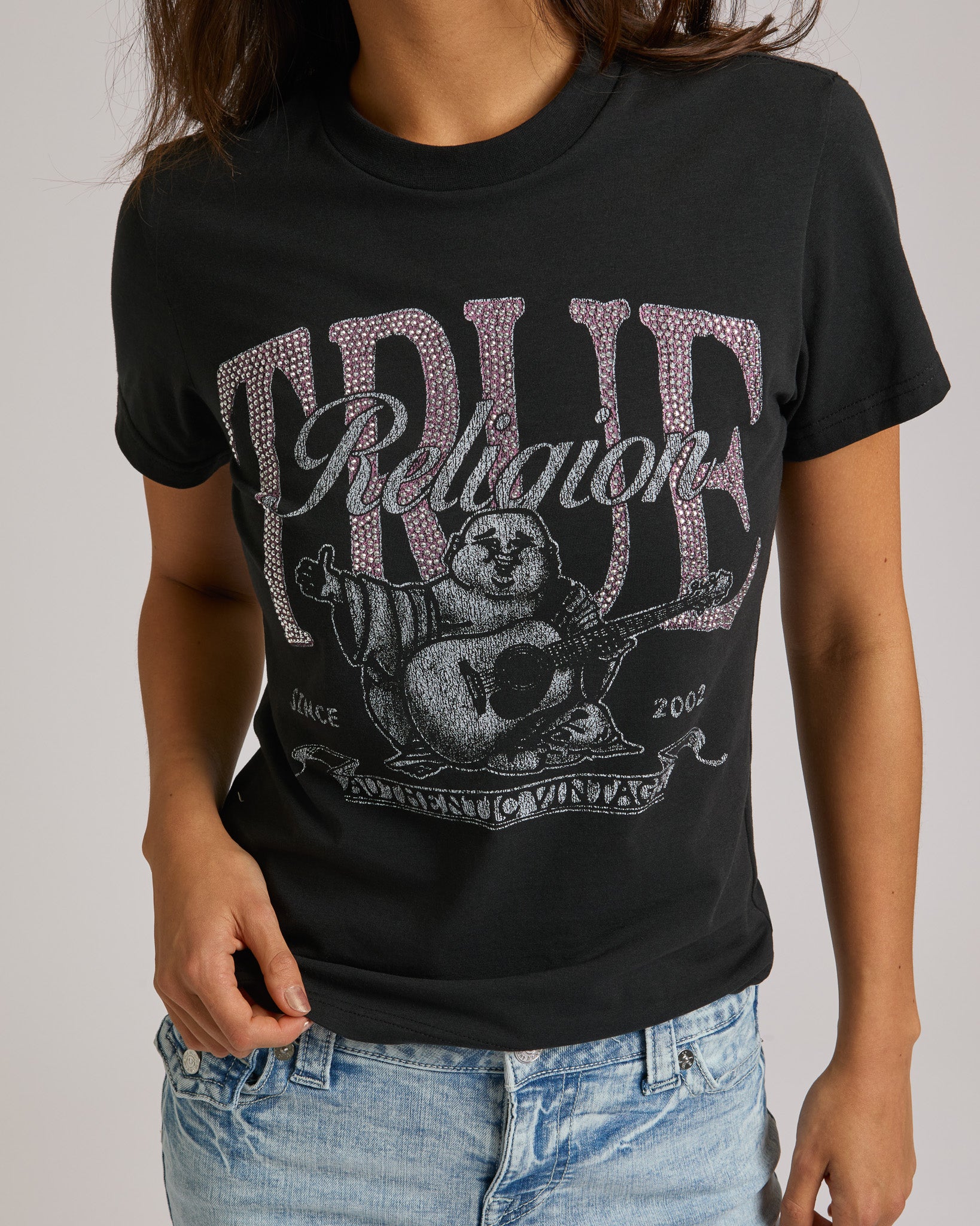 CRYSTAL BUDDHA CREW NECK TEE - JET BLACK