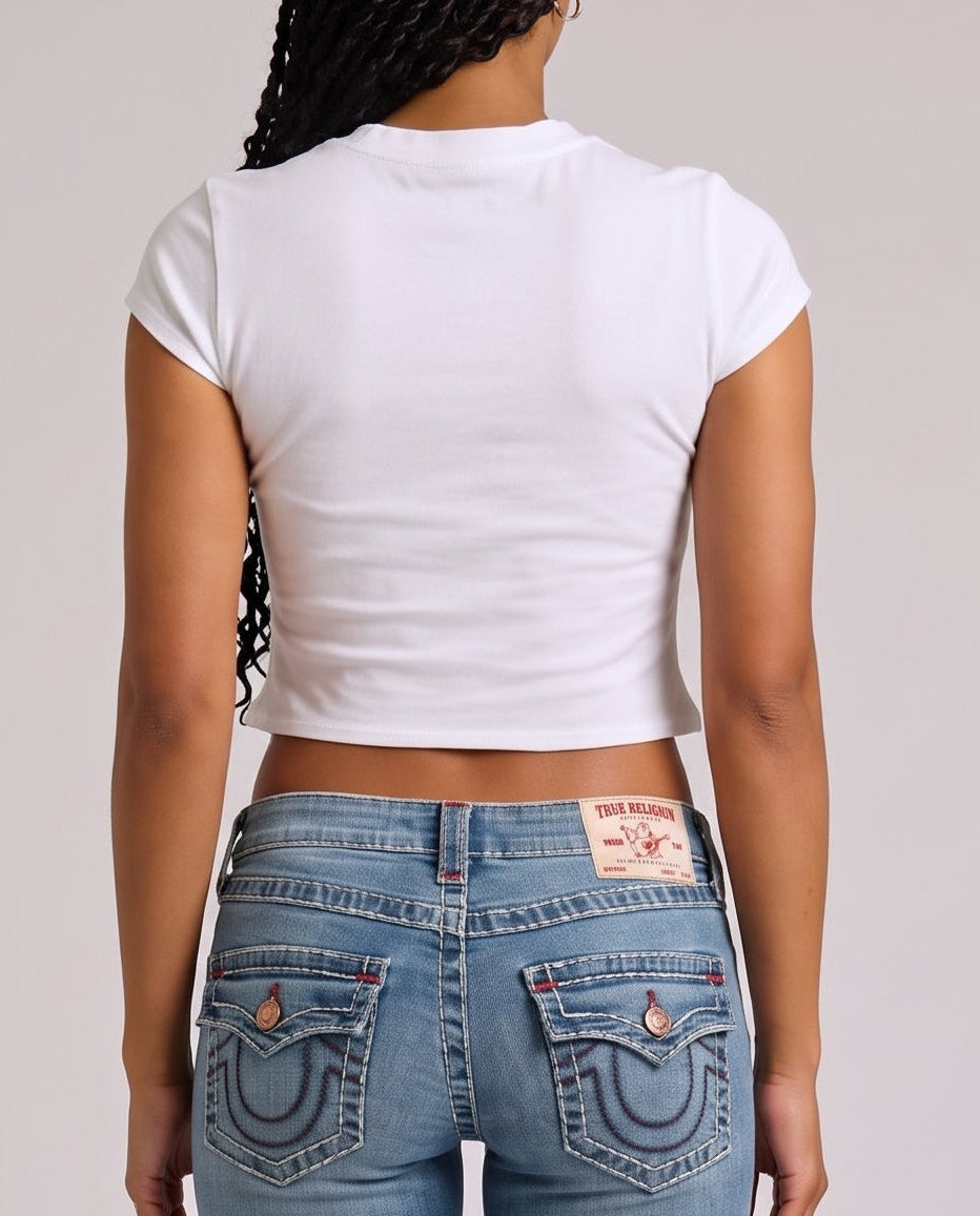 RUCHED CAP SLEEVE BABY TEE - OPTIC WHITE