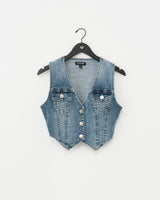 CRYSTAL WING  DENIM VEST - SUGAR SWIRL