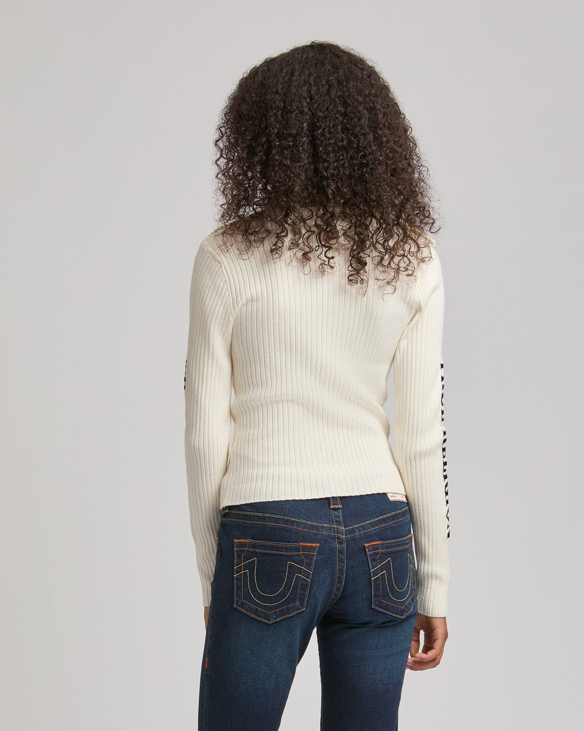 EMBROIDERED ASYM ZIP SWEATER - WINTER WHITE