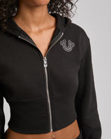 STUDDED HIGH WAISTBAND ZIP UP - JET BLACK