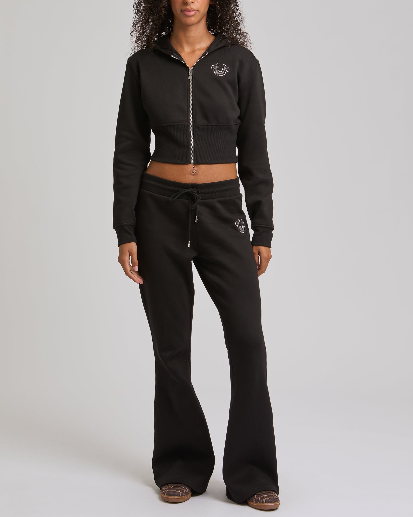 STUDDED HIGH WAISTBAND ZIP UP - JET BLACK