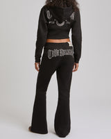 STUDDED MR FLARE PANTS - JET BLACK