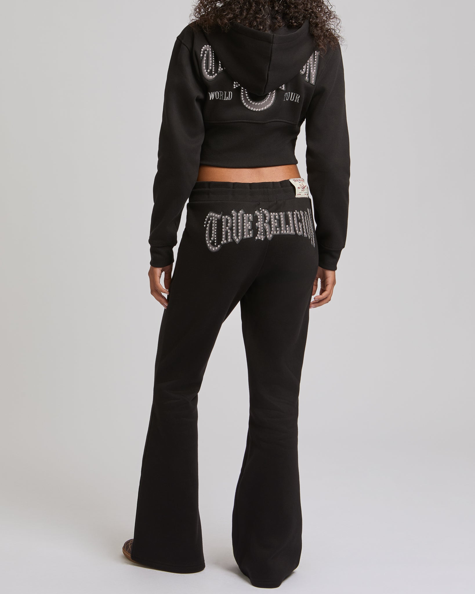 STUDDED HIGH WAISTBAND ZIP UP - JET BLACK