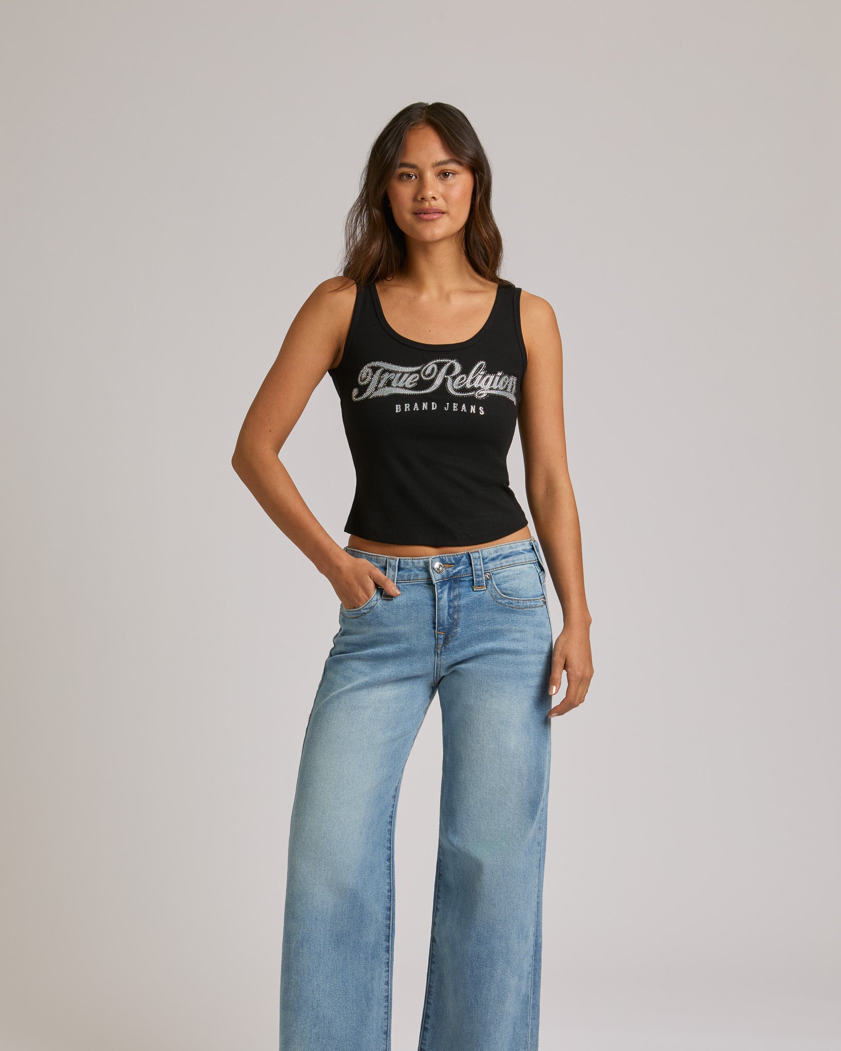 CRYSTAL SQUARE NECK RIB TANK - JET BLACK