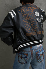 RETRO PU VARSITY JACKET - JET BLACK