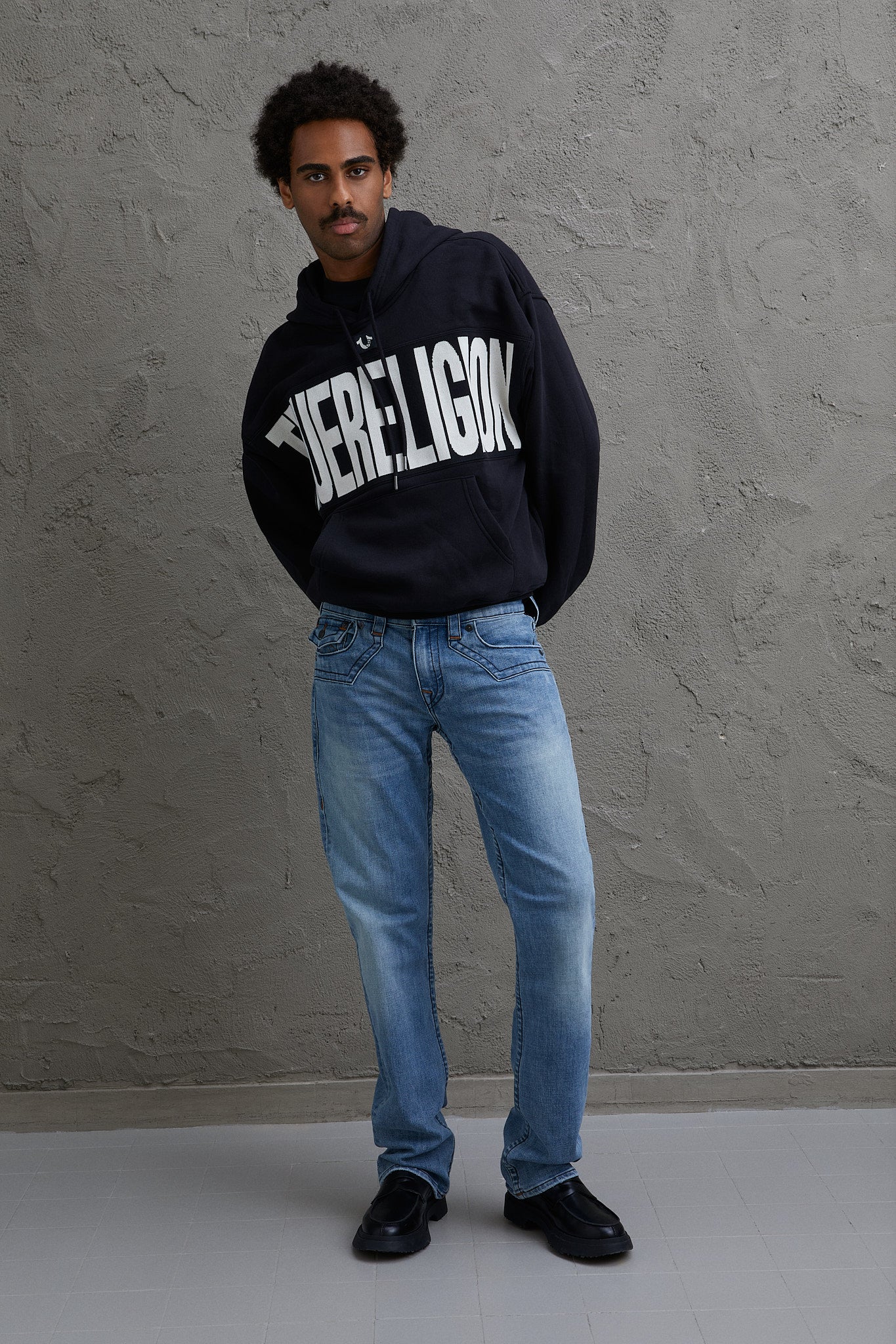 KNIT PANEL TR CINCHED HOODIE - JET BLACK